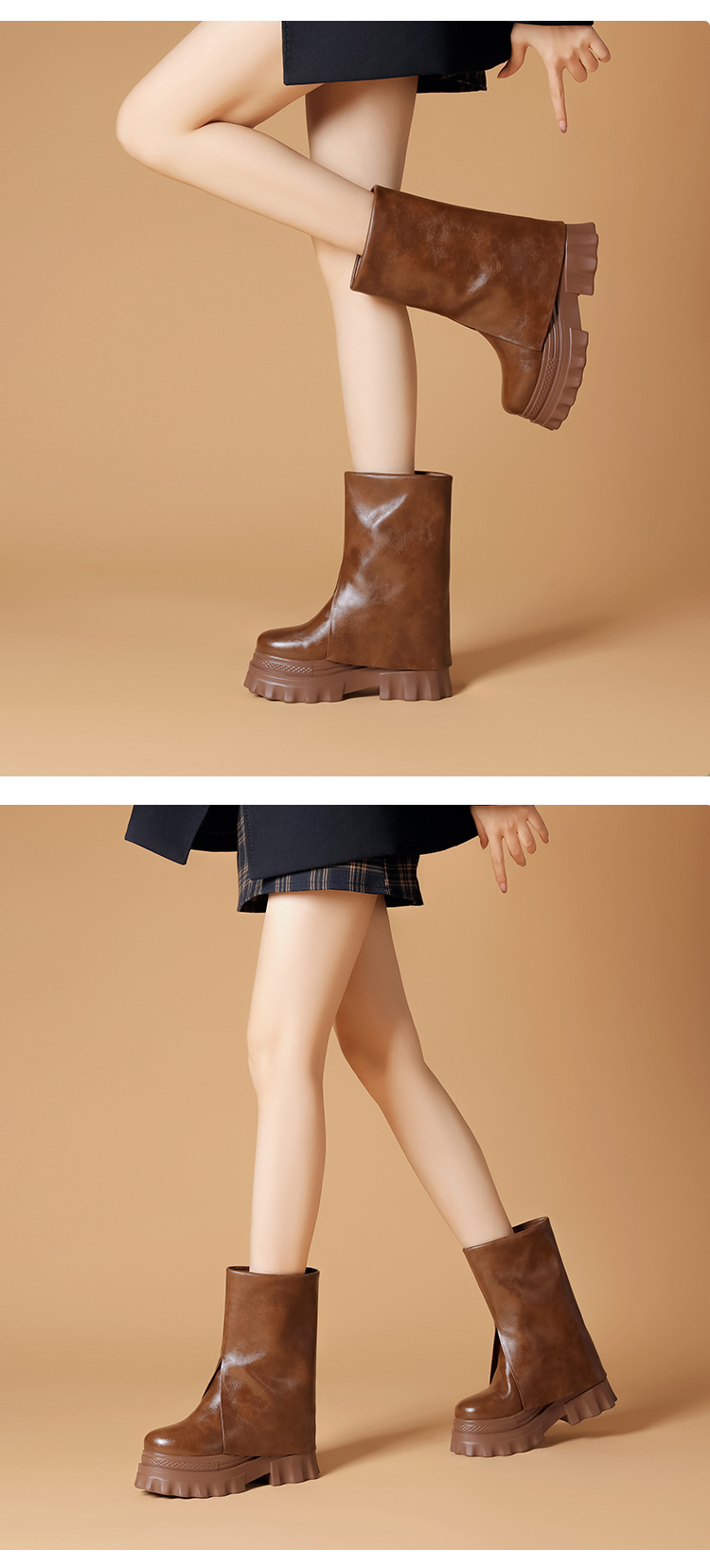 Boot nữ cổ cao ôm bắp chân đế xuồng cao 10 cm lót nhung ấm — Lót nhung đen chi tiết 1
