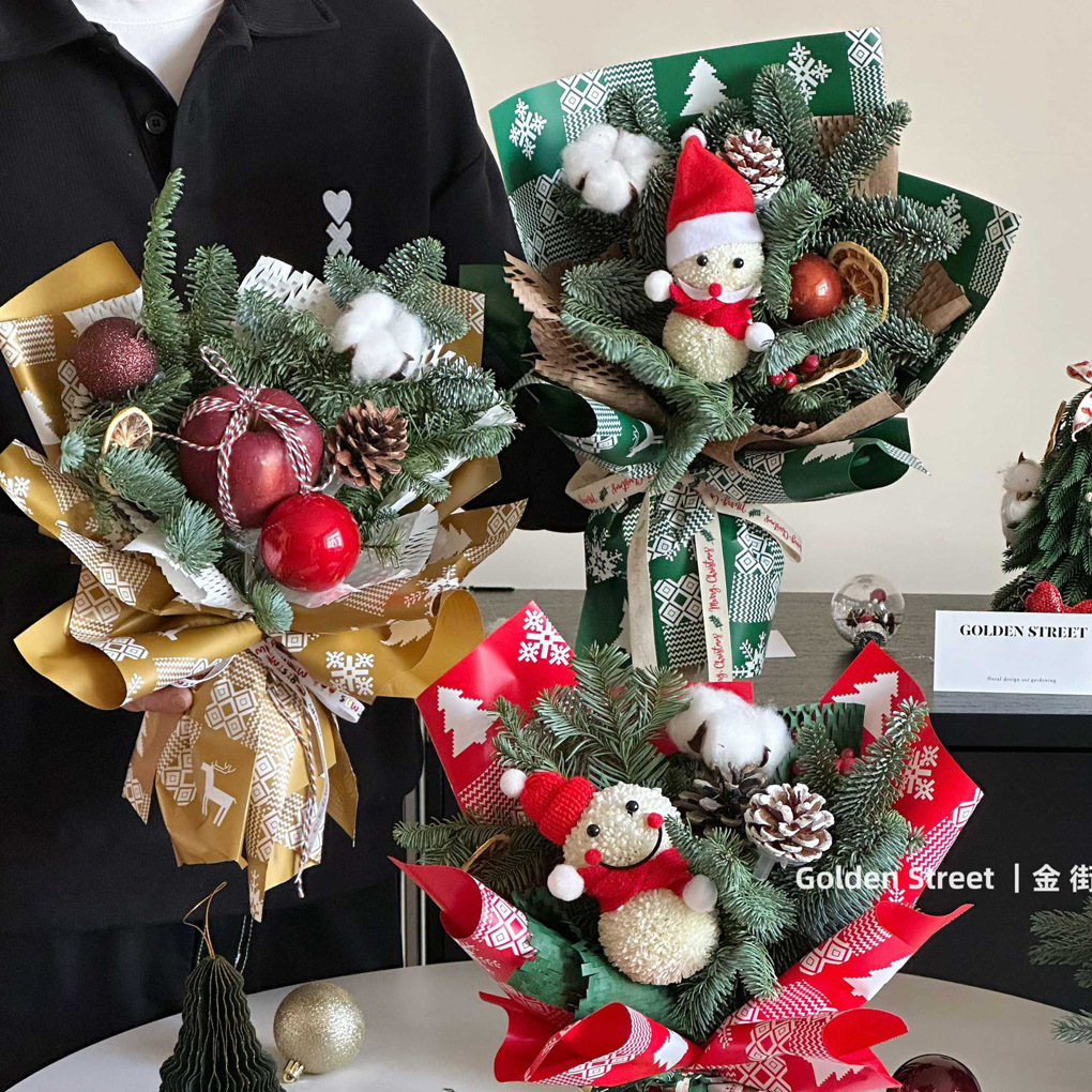 Navidad nuevo papel de embalaje de flores impermeables manzana ramo de papel de embalaje de regalos de Nochebuena