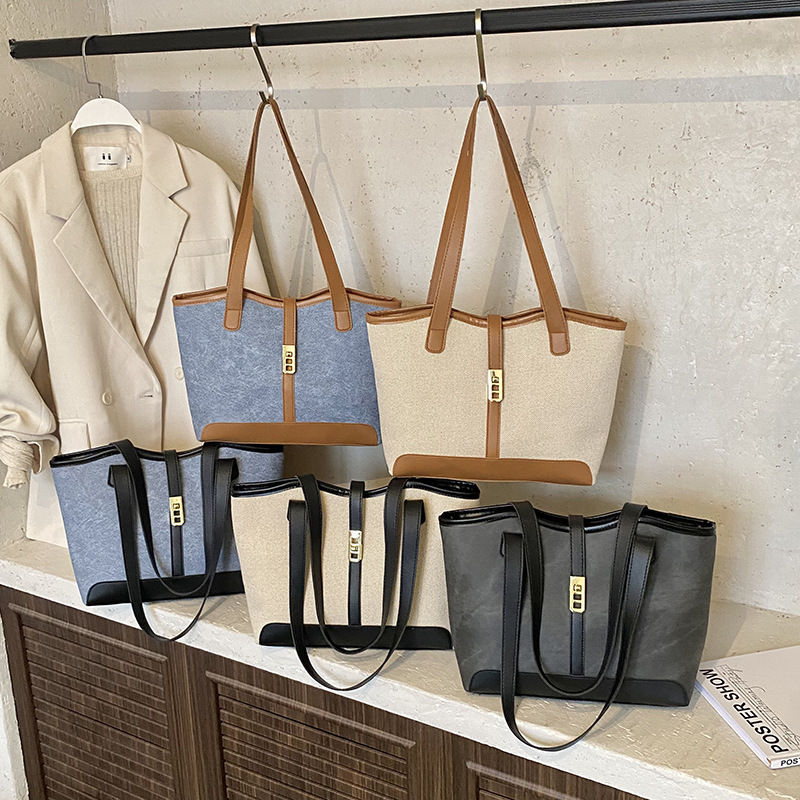 2025 New Casual Retro Bag for Women, Large Capacity Commuter Shoulder Bag, Stylish Color-Blocking Underarm Tote Bag, Versatile