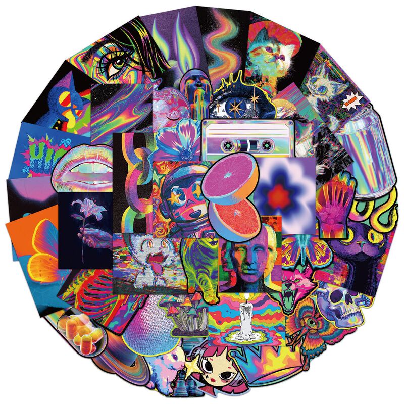 50 sheets/set of acid aesthetic stickers for DIY planners, phone cases, laptops, desktop toys, and more