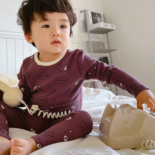 Korean style boneless children's pajamas, autumn clothes and long trousers sets for boys and girls, pure cotton thermal underwear, autumn and winter baby home clothes