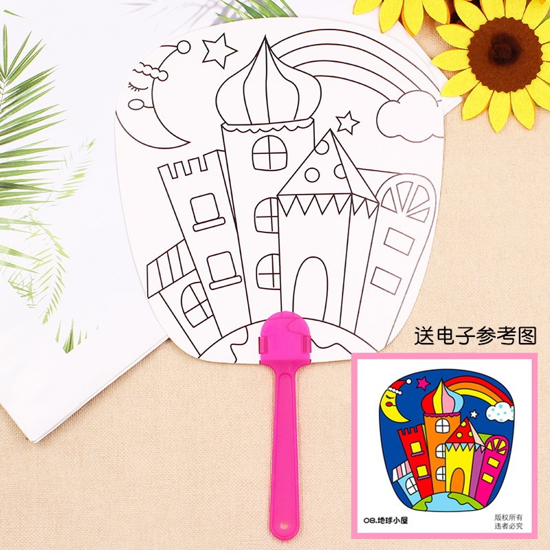 Diyの空白の扇子は紙の扇子の子供の手描きの落書きの絵画の扇子の両面の白いカードの白い胚の扇子を組み立てます。|undefined