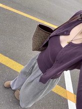 韩系辣妹紫色吊带背心开衫女春秋2025短款修身内搭长袖上衣两件套