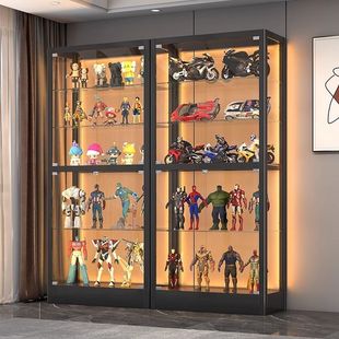 Glass Lockable Display Cabinet, Transparent Display Cabinet, Adjustable Lego Storage Cabinet, Dust-Proof Toy Figure Cabinet, Wine Cabinet with Light