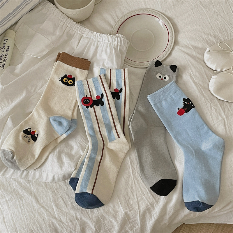 Korean Style Socks Women's Ins Black Cat Women's Socks Cute Cartoon Spring and Autumn Mid-Autumn Socks Women's Niche Girl's Piled Socks Korean Style Socks Women's Ins Black Cat Women's Socks Cute Cartoon Spring and Autumn Mid-Autumn Socks Women's Niche Girl's Piled Socks