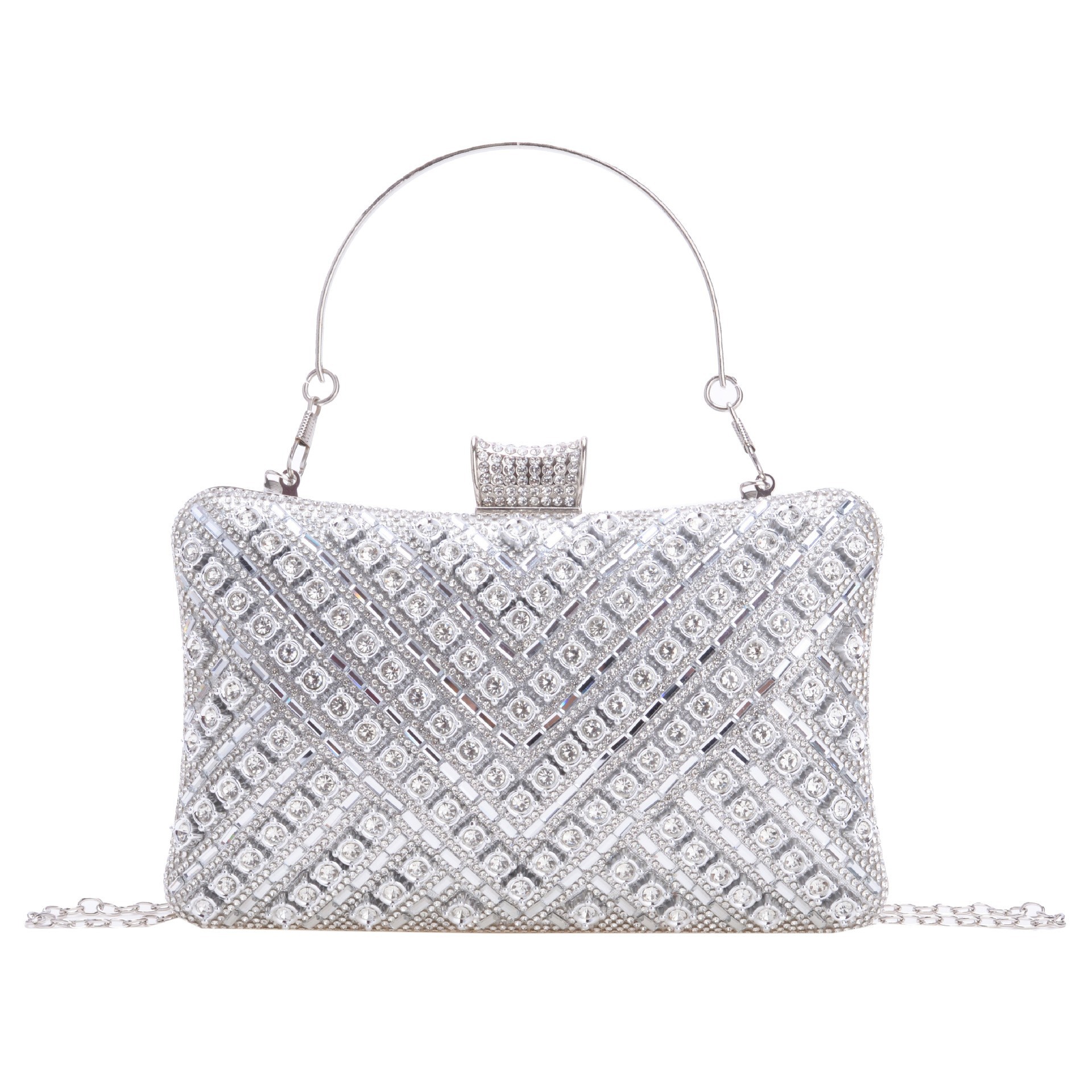 Bolsa de cena de lujo ligero transfronterizo de alto nivel de dama fiesta bolsa de mano de diamante de diamantes de color cadena bolsa de cena