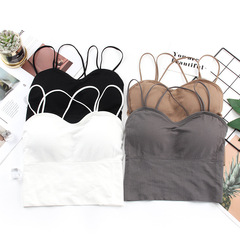 性感細吊帶交叉鏤空美背無鋼圈內衣 無縫抹胸防走光裹胸內搭女士