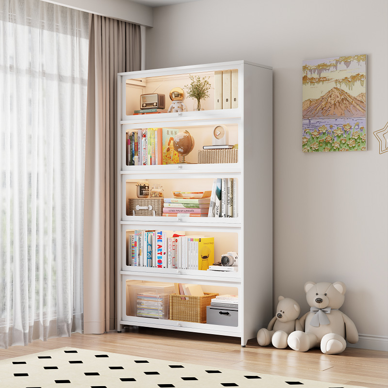 Steel bookcase with glass door, home use, dustproof, multi-layer, wall-mounted storage cabinet, storage cabinet, display rack