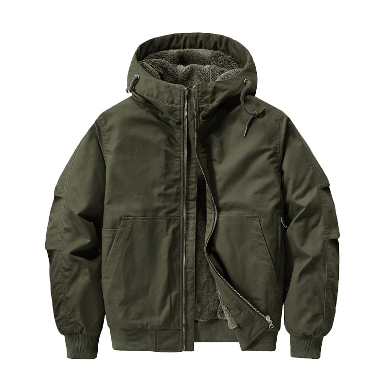 Cross-border New Jacket Autumn and Winter Coat Men's Cotton Coat fleece-lined Thickened Pure Cotton Tooling Flying Short plus size Hooded