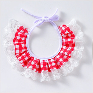 Plaid pattern elastic dog cat pet saliva towel lace pet triangle towel bib supplies wholesale