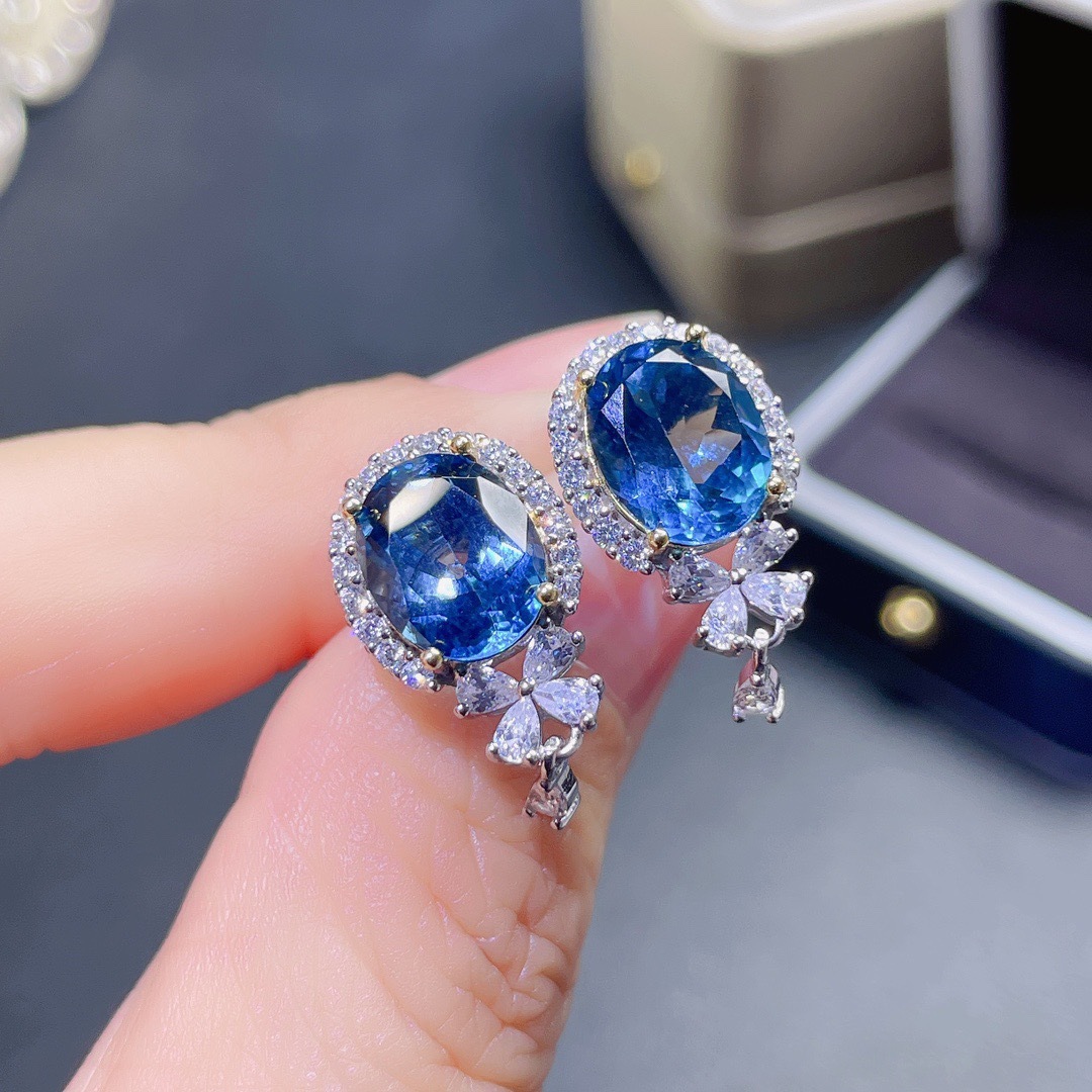 Nouvelles Boucles D&#39;oreilles En Cuivre Avec Topaze Bleue Naturelle Imitation Mode display picture 1