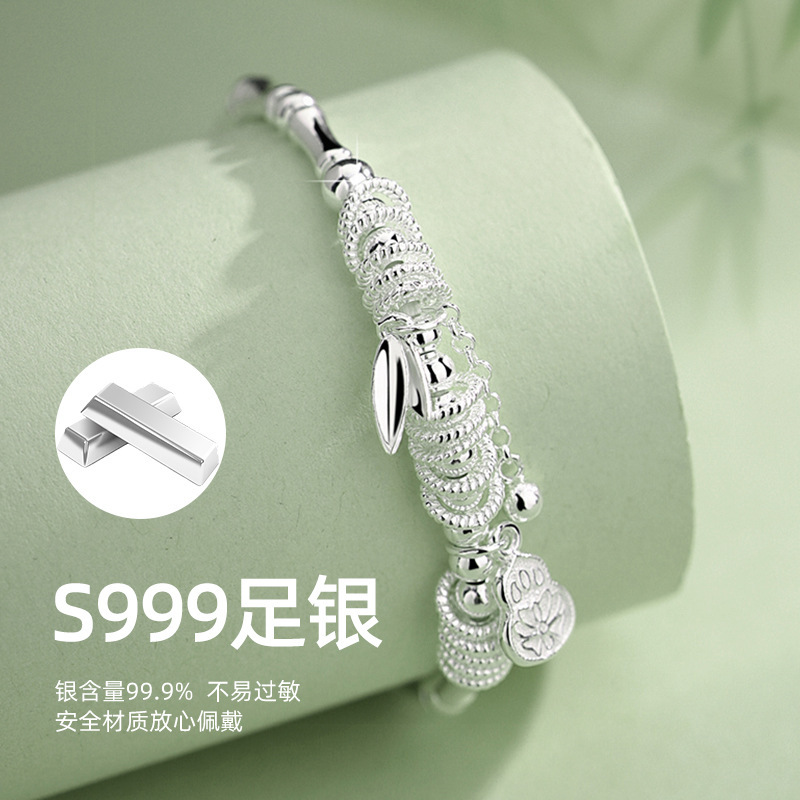 足银S999竹节手链女文艺时尚葫芦手串百搭高级感手饰品送朋友闺蜜|undefined