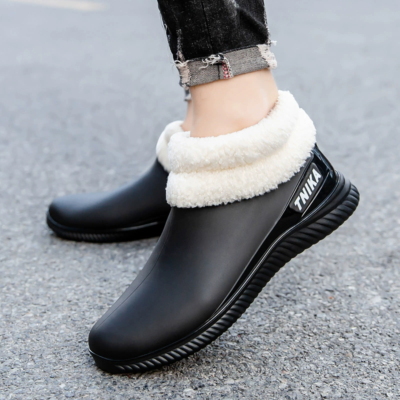 Мужские дождевые ботинки с низким верхом и неглубокими водонепроницаемые ботинки теплые хлопчатобумажные ботинки для работы кухонная обувь износостойкая резиновая обувь оптом