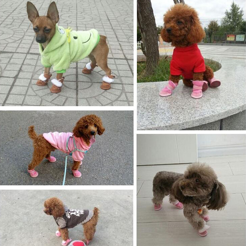 Wholesale delivery of dog snow boots Teddy VIP autumn and winter cotton shoes warm non-slip woolen velvet pet shoes