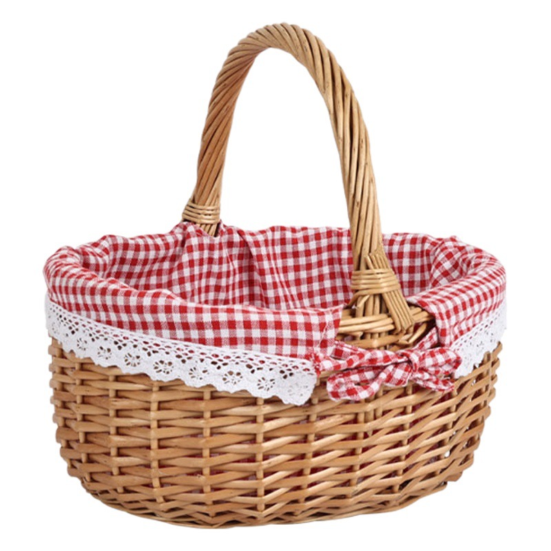 Fábrica en stock de red de caña de mano sin cubierta canasta de flores huevos canasta de regalos de frutas canasta de picnic al aire libre