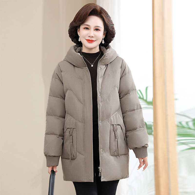 Brand High-End Middle-Aged Mother's down Jacket 2025 Winter Cold-Proof and Warm White Duck down Women's Fashion Hooded Jacket