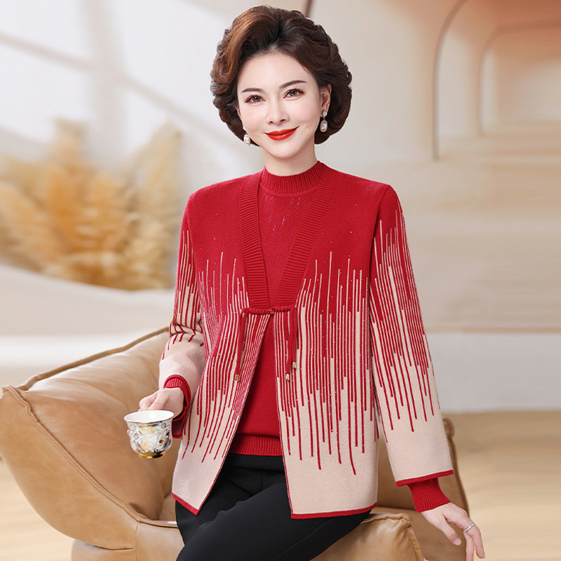 春秋装新款打底衫中老年毛衣两件套装妈妈洋气针织上衣服中年女装|undefined