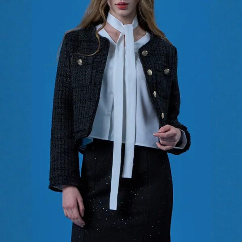 Cross-Border Chanel-Style Short Jacket for Women, New Autumn and Winter Slim-Fit Tweed Jacket with Buttons, High-End Feel Cross-Border Chanel-Style Short Jacket for Women, New Autumn and Winter Slim-Fit Tweed Jacket with Buttons, High-End Feel