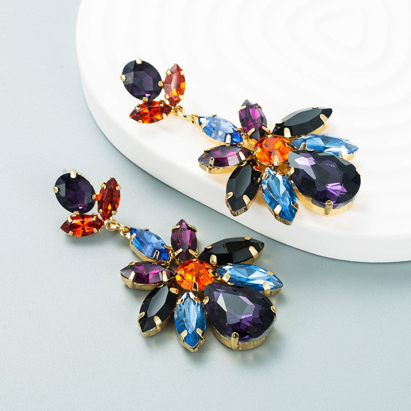 Water Droplets Pattern Fashion Water Droplets Alloy Inlay Glass Earrings
