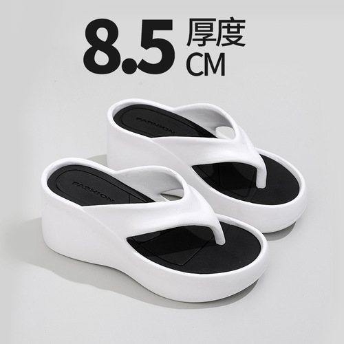 跨境厚底人字拖夹脚拖鞋女外穿凉鞋时尚增高防滑松糕沙滩鞋批发