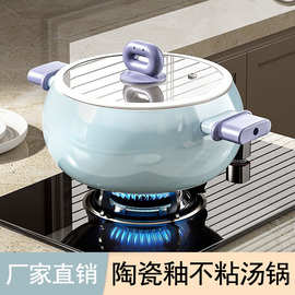 陶瓷釉大肚汤锅不粘锅零氟双耳炖锅家用燃气电磁炉通用平底煲汤锅