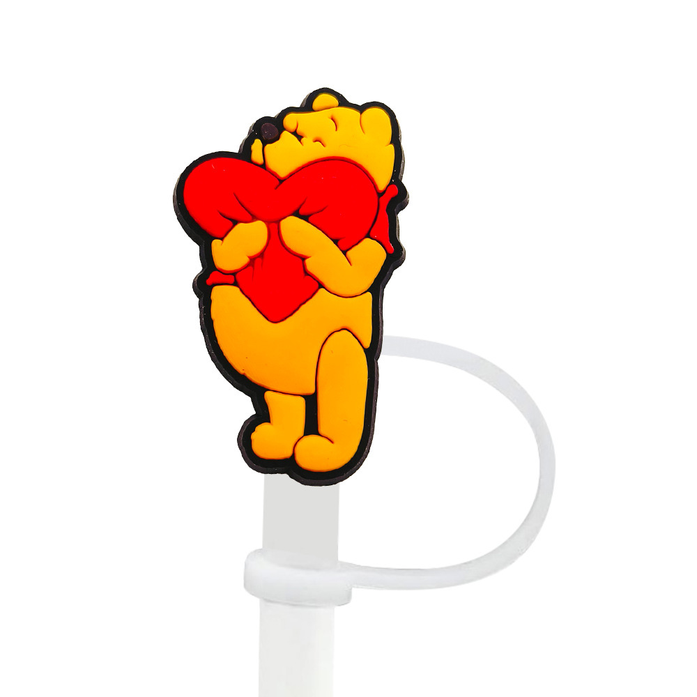 8-10mm Winnie the Pooh tapa de pajita tapón de pajita tapa a prueba de polvo accesorios de pajita de dibujos animados goma suave cubierta a prueba de polvo circulable