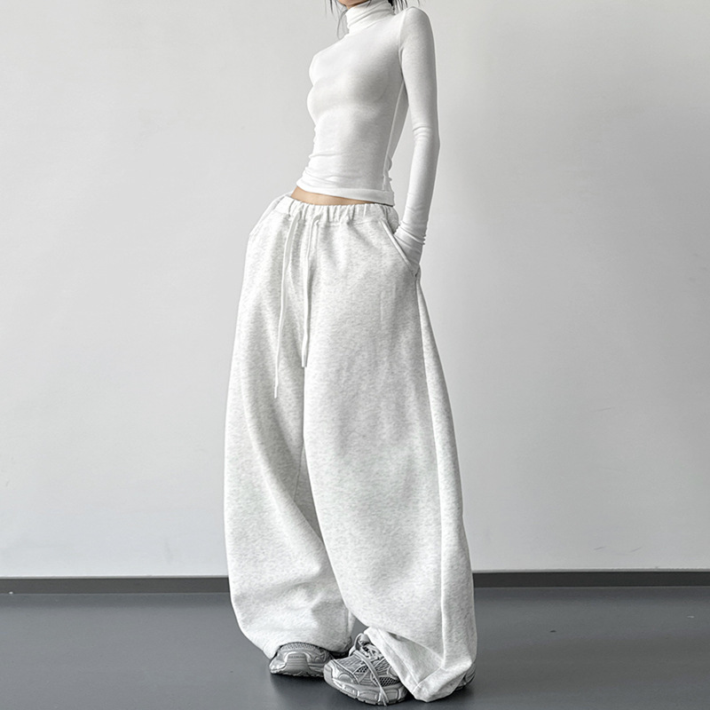 White Trendy Women's Joggers 2025 New Slim Scimitar Pants Winter Wide-Leg Casual Cuffed Sweatpants