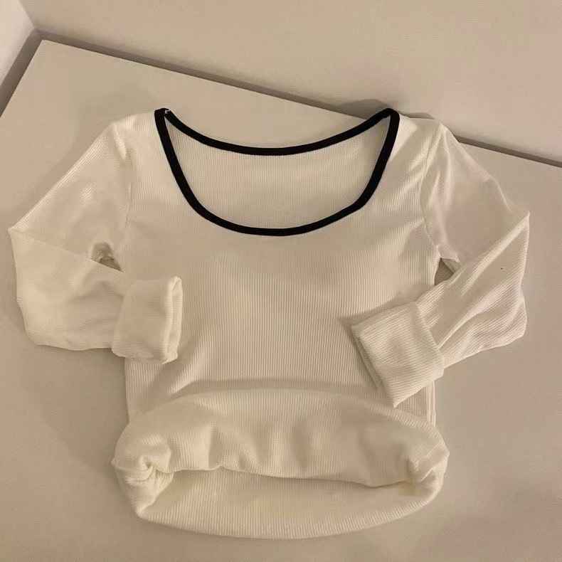 Otoño e invierno cepillado cálido top de manga larga de una sola pieza de contraste de color SLIM-Fit diseño adelgazante bottoming Top con almohadilla para el pecho
