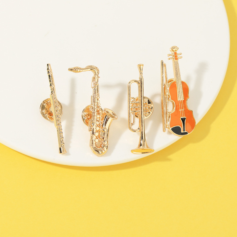 Personalized Music Series Brooch Set Creative Retro Guitar Saxophone Instrument Note Shape Metal Badge