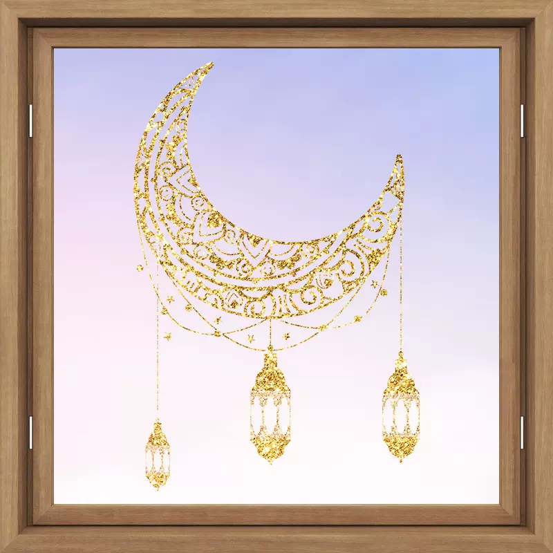 亚马逊跨境新款中东节日墙面装饰墙贴月亮星星吊灯自粘PVC贴纸