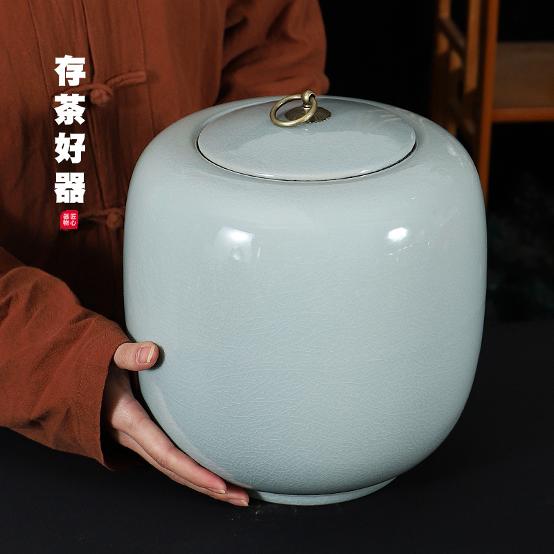 5-pound large-sized porcelain Geyao tea can, moisture-proof storage can for home use Pu-erh and green tea sealed can, logo customization available