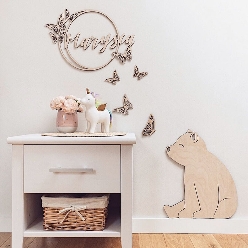 INS Oso de madera de estilo nórdico etiqueta de la pared Decoración habitación de los niños de dibujos animados animal decoración de la pared foto del bebé accesorios de fotografía