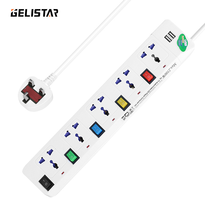 厂家直供出口多功能插座万能孔5孔2USB带独立开关电源板