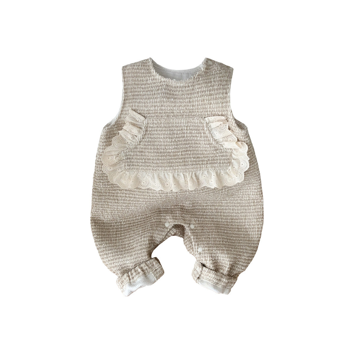 2025 primavera y otoño nuevo producto coreano traje ropa para bebés dulce camisa de fondo de encaje hueco mono de dos piezas