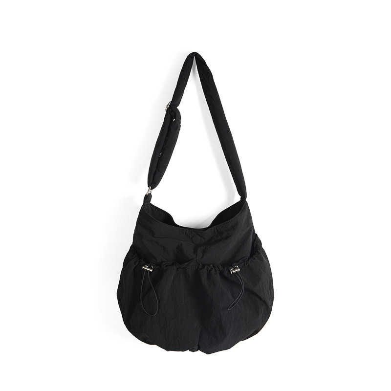 New pleated commuting shoulder with large capacity and high-end feel, drawstring summer versatile nylon crossbody bag_voghion.com