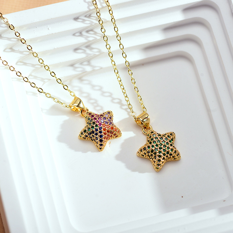 Fashion Star Copper Inlay Rhinestones Pendant Necklace 1 Piece