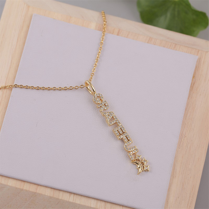 Fashion Long Copper Inlaid Zirconium Letter Necklace display picture 6
