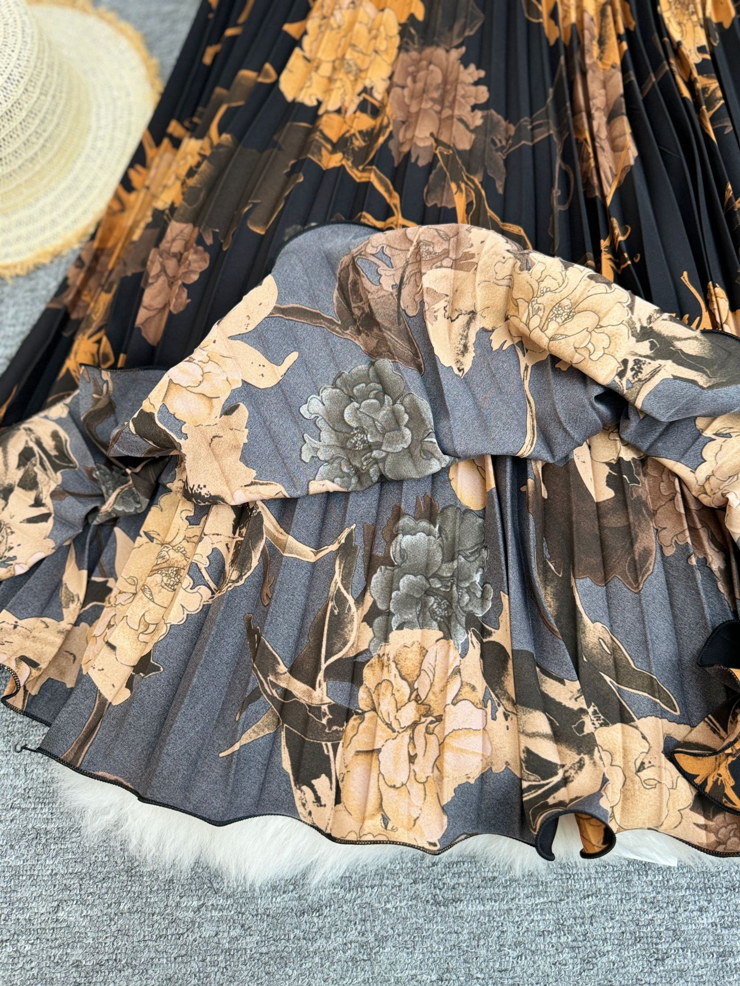 Sophisticated Retro Printed Midi Skirt A-line Pleated Skirt_voghion.com