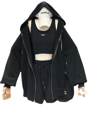 Sporty Set for Women, Spring/Summer Fashion, Casual, Youthful, Fitness Running, Fashionable Athleisure, Three-Piece Set with Hoodie and Shorts