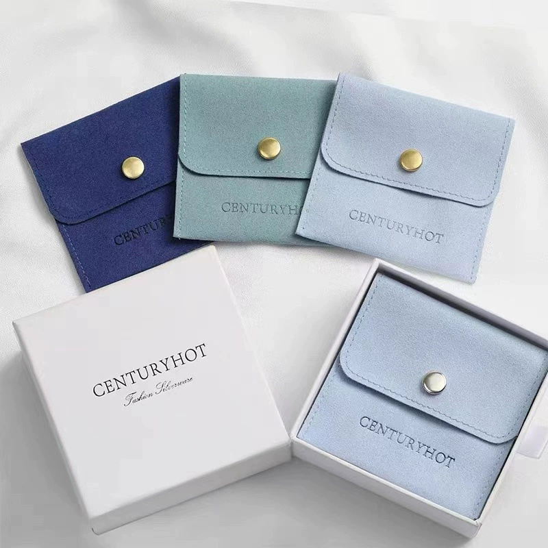 Фабрика Оптовой Микрофибры Кнопка сумка для хранения ювелирных изделий Кольцо ожерелье небольшой хранения ювелирных изделий бархатная сумка с тиснением логотипа