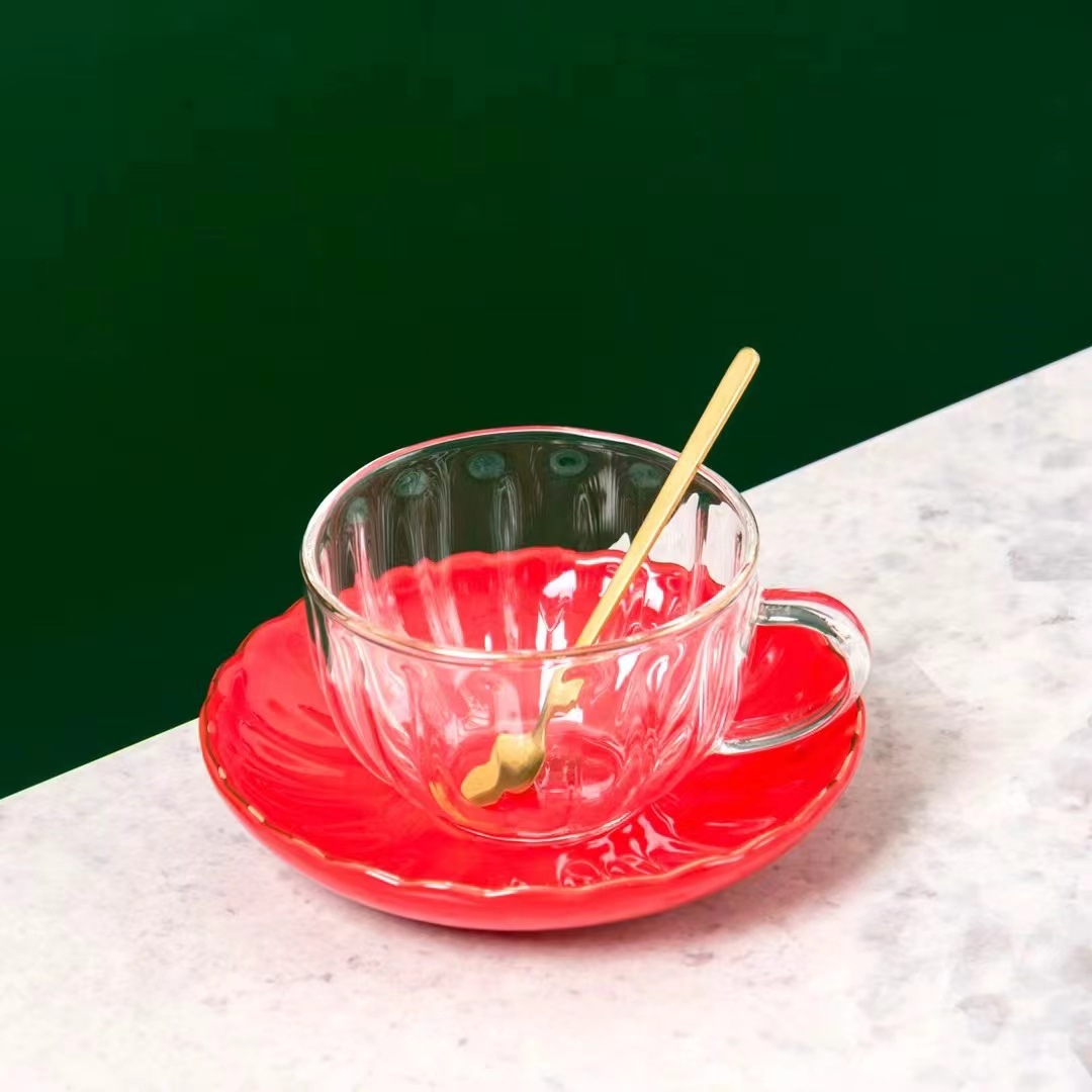 Estilo nórdico simple personalizada taza de café de cristal con platillo cuchara taza de regalo té de la tarde taza de la Oficina