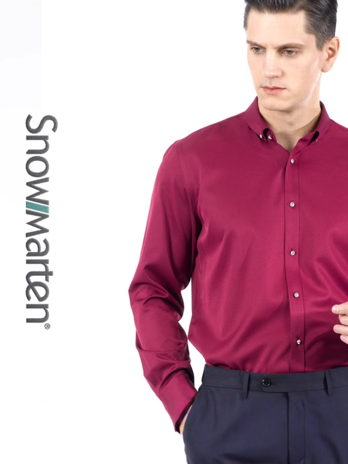 Camisas de perforación para hombres de manga larga de color sólido elástico corporativo de hombre sin quemar camisa blanca corporativa corporativa de hombre
