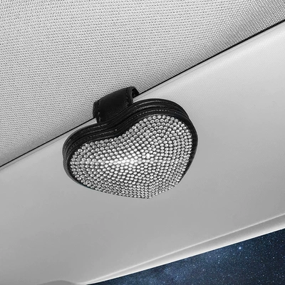 Cross-border car leather goods Diamond Car Glasses Clip/Bill Clip - white-diamond-one-price