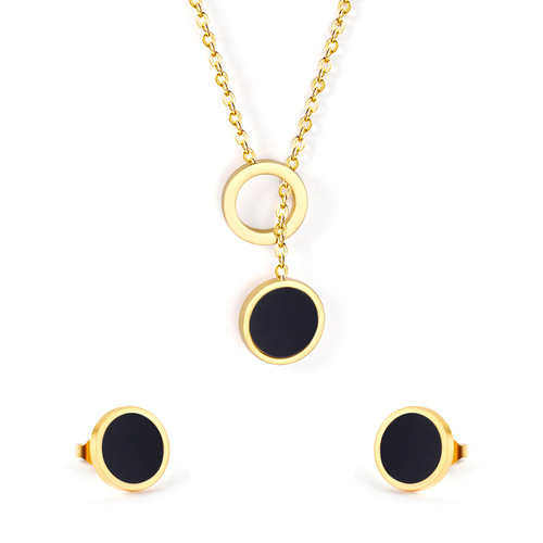 European and American shell earrings, women's necklace jewelry set, light luxury, simple temperament, versatile stainless steel foreign trade jewelry set