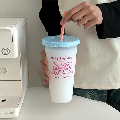 original design!  Cute straw cup plastic water cup large capacity coffee cup portable girly heart cup