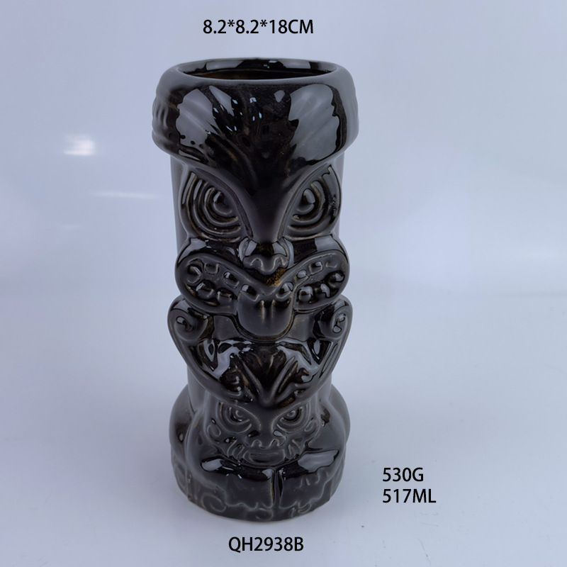 Taza de cerámica hawaiana cuidadosamente seleccionada Taza de cóctel creativa TIKI Taza de agua en relieve Tic Cup Zombie Face