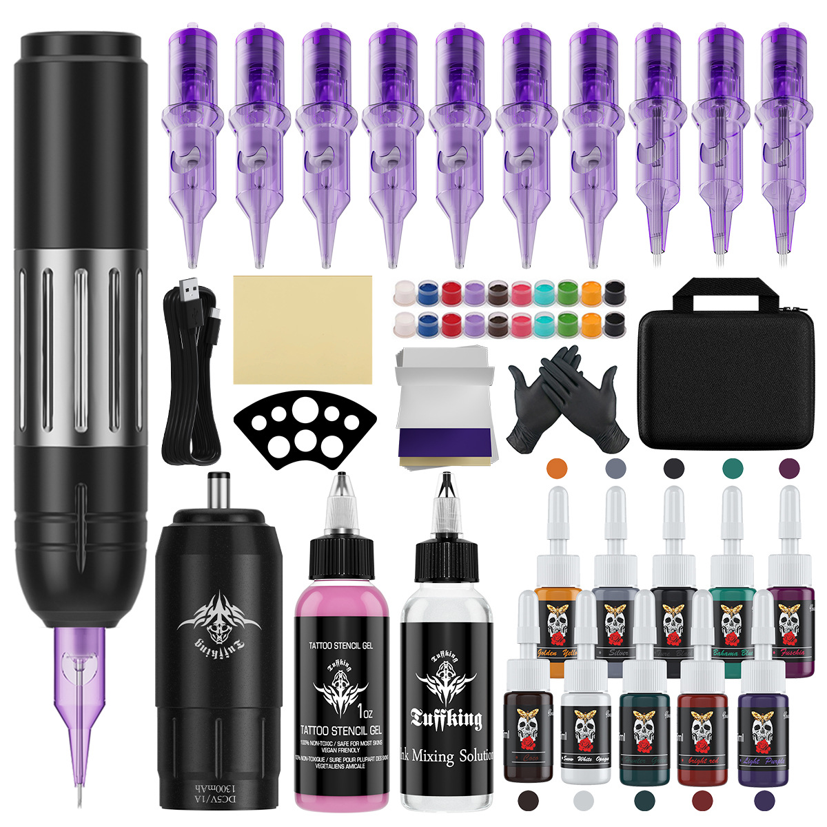 Juego de fuente de alimentación inalámbrica Tuffking transfronterizo para principiantes, juego completo de tatuajes, máquina de niebla, máquina de motor de tatuaje con lápiz