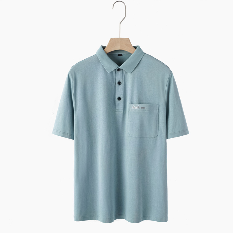 中年男性半袖純綿tシャツ夏poloシャツ吸汗通気性パパカジュアル上着ラペルtシャツ|undefined