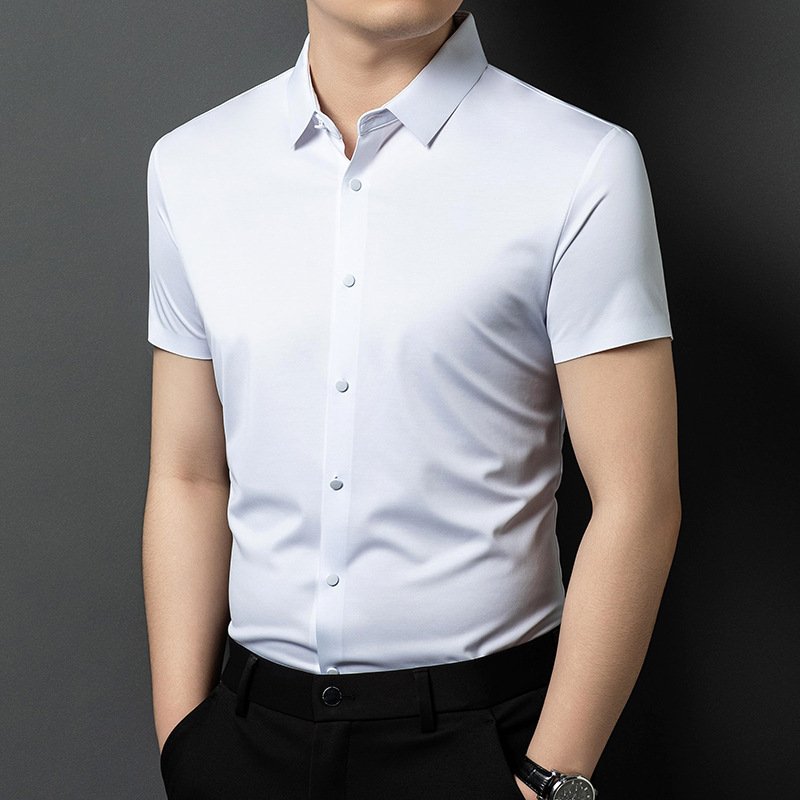 Light Luxury Brand Men's High-End Casual Solid Color Short-Sleeved Shirt for Summer, Non-Iron, Professional and Versatile Shirt for Young and Middle-Aged Men Light Luxury Brand Men's High-End Casual Solid Color Short-Sleeved Shirt for Summer, Non-Iron, Professional and Versatile Shirt for Young and Middle-Aged Men