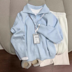 優しい風高襟単列ボタンの柔らかいモチモチのセーターのコートの女性の春秋服の新型の韓国系insの外はニットのカーディガンを着ます。